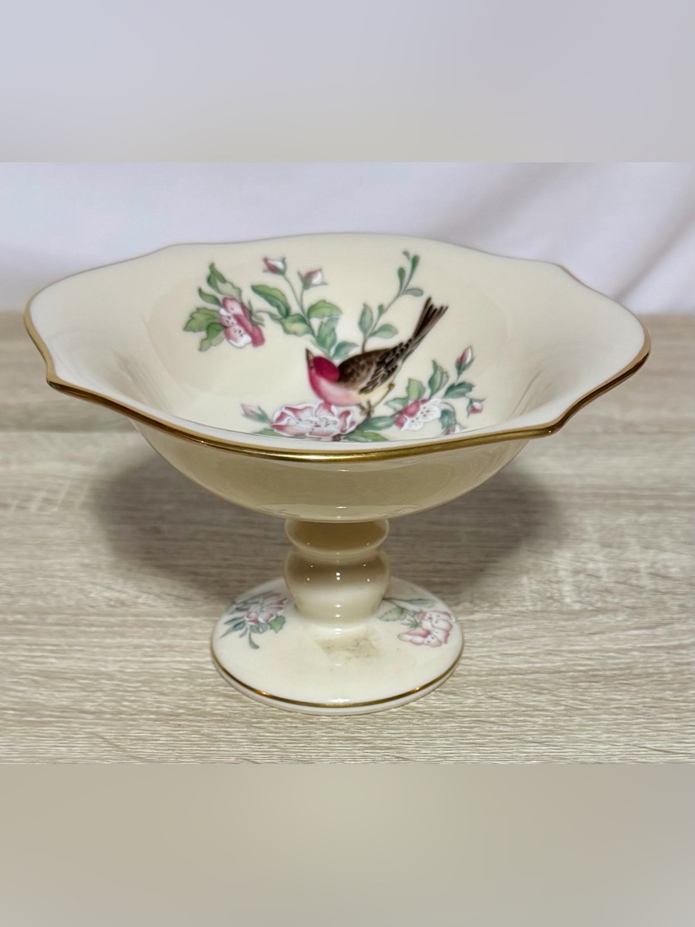 Lenox Serenade China Compote Pedestal Bowl Hand Decorated 24K Gold